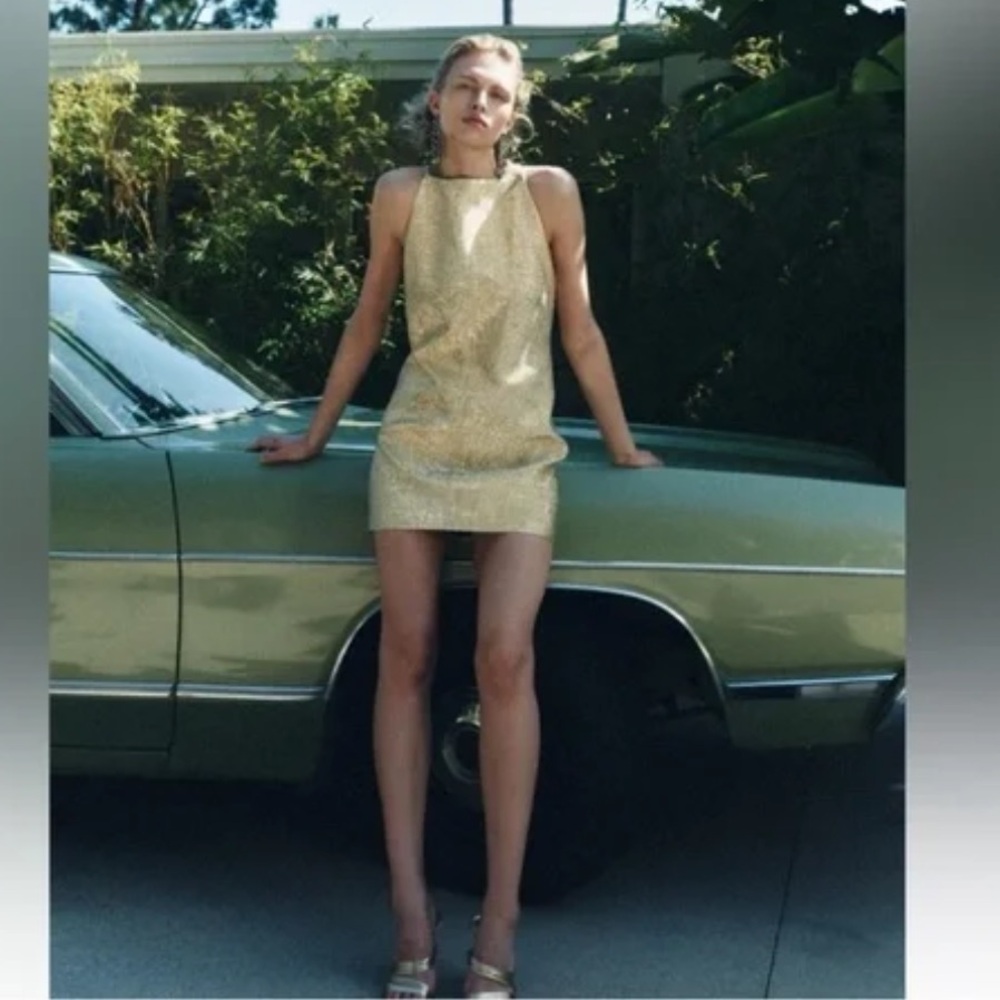 Zara Collection Shiny Gold Halter-style Mini Dress Medium - Picture 8 of 10